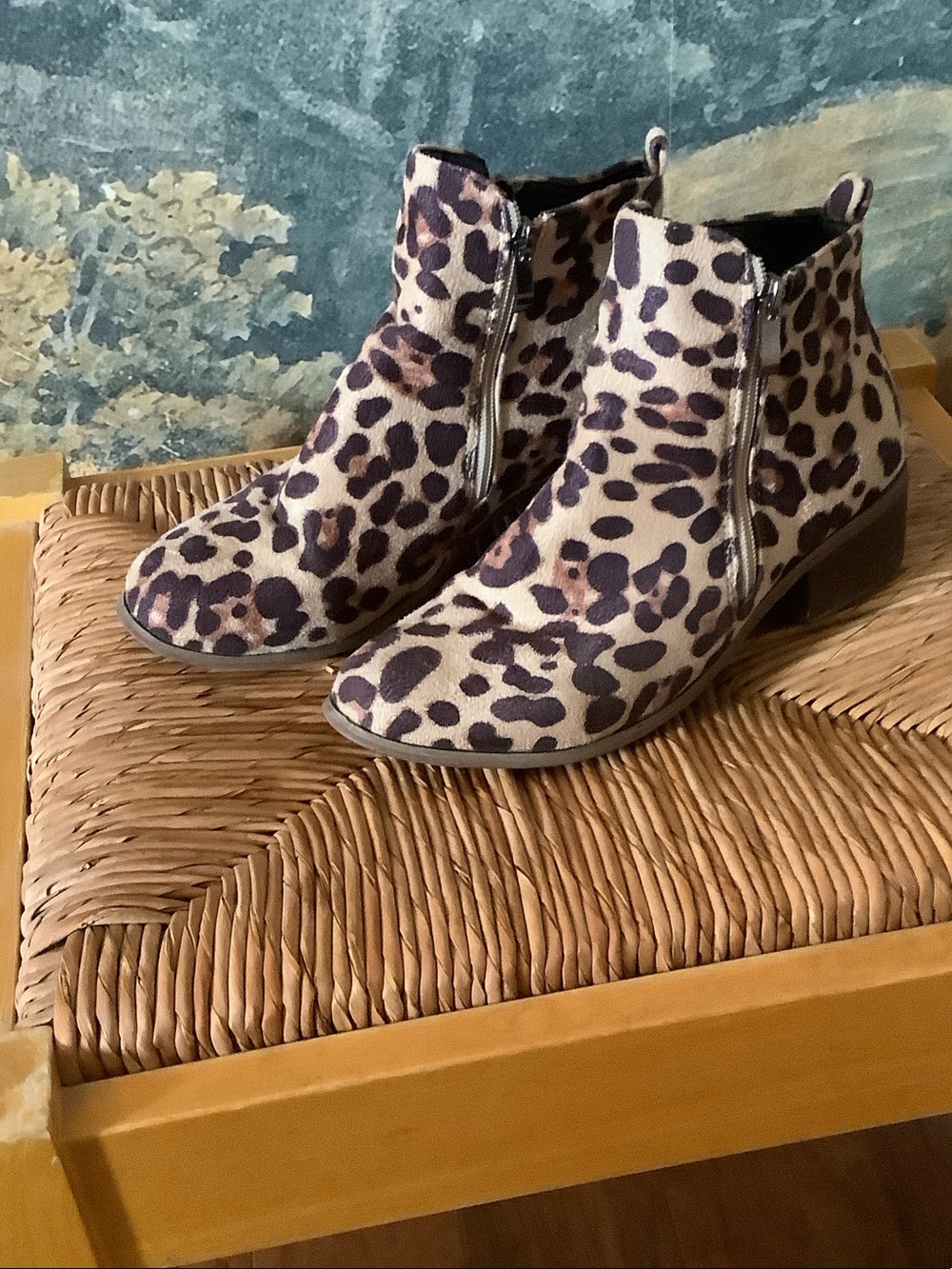 Leopard Print Ankle Boots - Beige and Brown Women's Booties